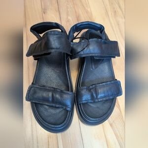 Black Leather Adjustable Strap Sandals